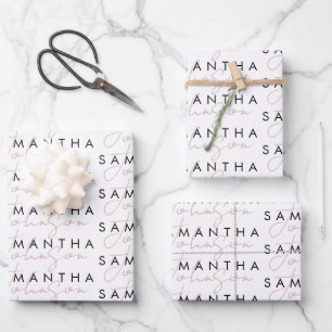 Modern Chic Black White Pink Signature Script  Wrapping Paper Sheet