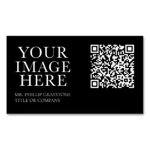 Modern Chic Black & White QR Code Magnetic Business Card