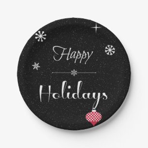 Modern Chic Black White Red Christmas Holiday Paper Plate