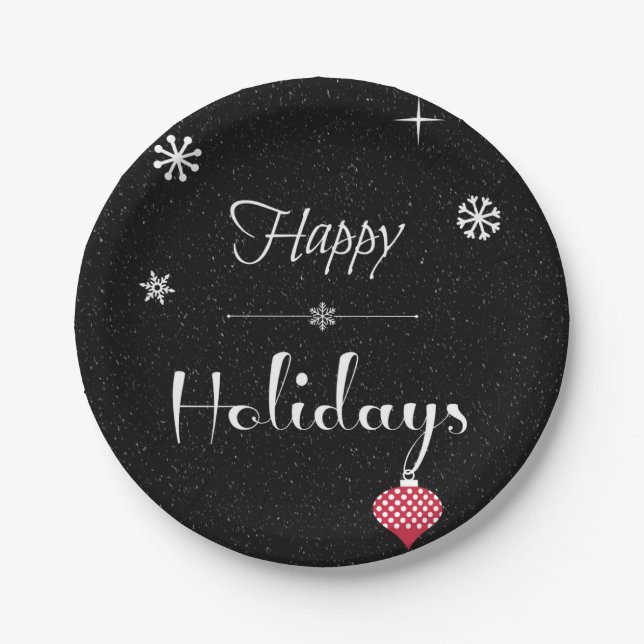 Modern Chic Black White Red Christmas Holiday Paper Plate (Front)