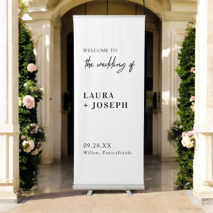 Modern Chic Black White Script Wedding Welcome Retractable Banner