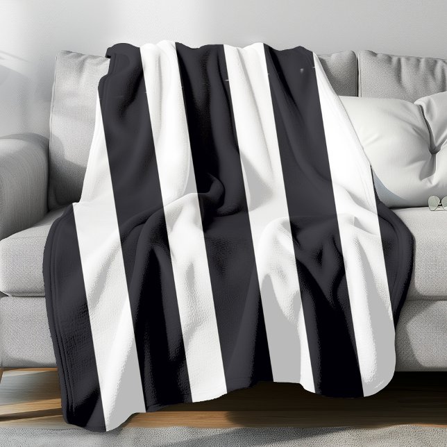 Modern Chic Black & White Stripes Classic Cool Fleece Blanket (Large Black and White stripes fleece blanket.)