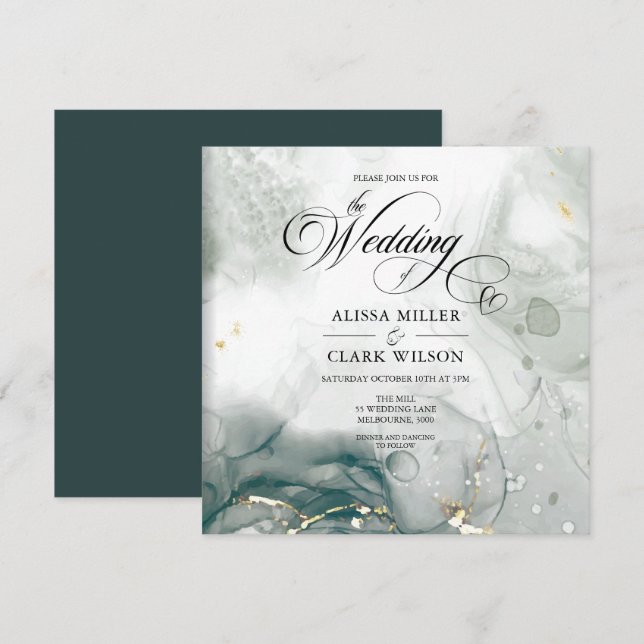 Modern Chic Black & White Watercolour Wedding Invitation (Front/Back)