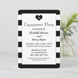 Modern Chic Black & White Wedding Engagement Invitation