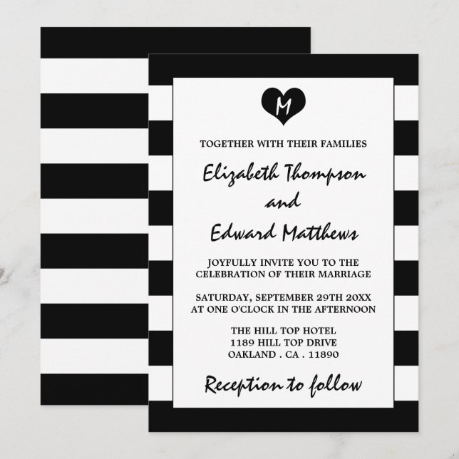 Modern Chic Black & White Wedding Invitation (Front/Back)