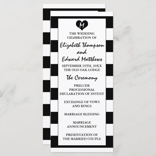 Modern Chic Black & White Wedding  Programme (Front/Back)