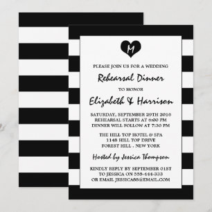 Modern Chic Black & White Wedding Rehearsal Dinner Invitation