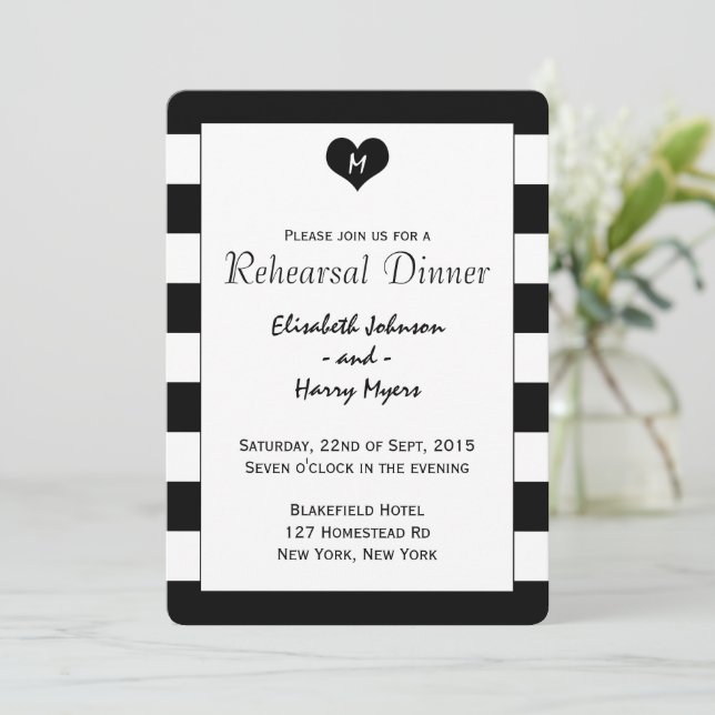 Modern Chic Black & White Wedding Rehearsal Dinner Invitation (Standing Front)