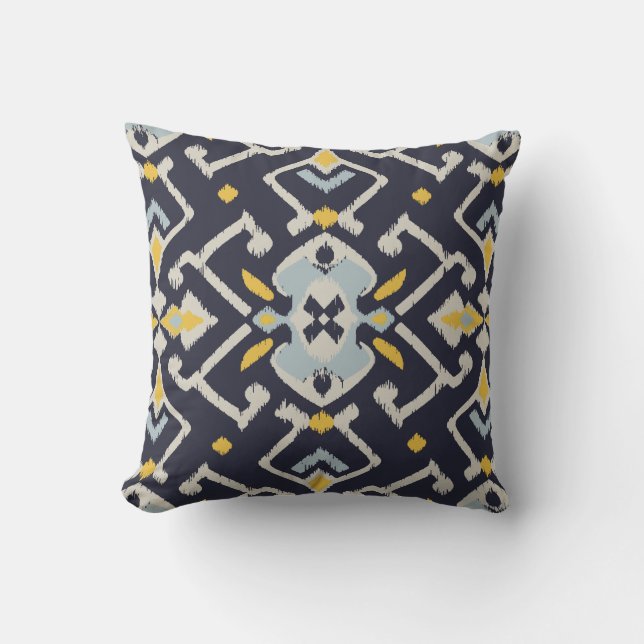 Modern chic black yellow turquoise ikat pillow (Front)