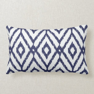 Modern chic blue and white ikat diamond pattern lumbar cushion