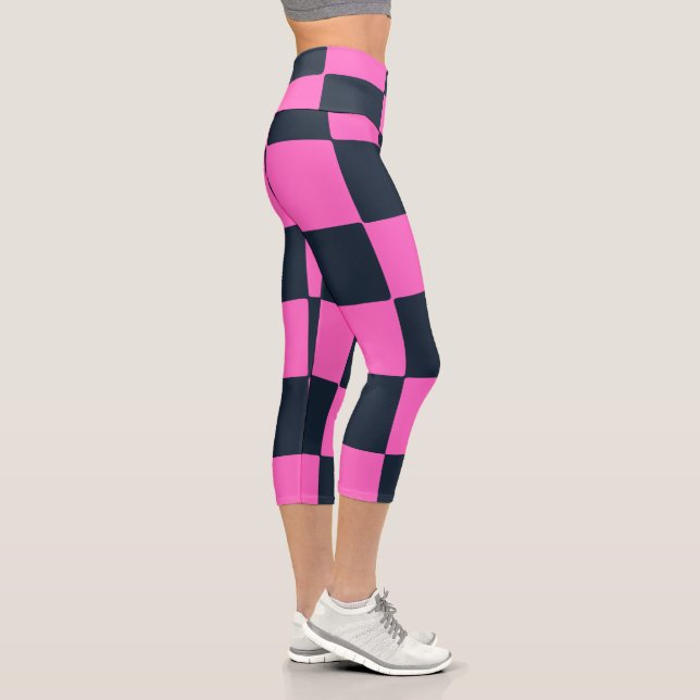 Modern Chic Blue Black&Pink Plaid  Capri Leggings (Right)
