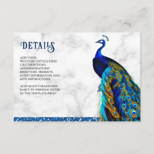 Modern Chic Blue Glitter Peacock Indian Wedding Enclosure Card