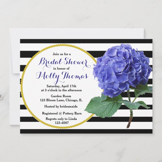 Modern Chic Blue Hydrangea Wedding Bridal Shower Invitation (Front)