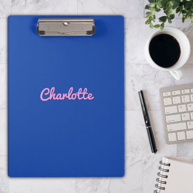 Modern Chic Blue Pink Custom Name Girly Script Clipboard (Creator Uploaded)
