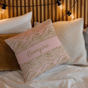 Modern Chic Blush Pink and Beige Tiger Print Cushion