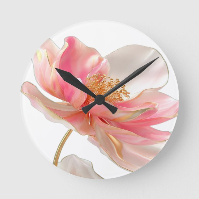 Modern Chic Blush Pink Flower Accent Pillow Round Clock (Front)