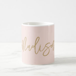 Modern Chic Blush Pink Gold Monogram Script Name Coffee Mug