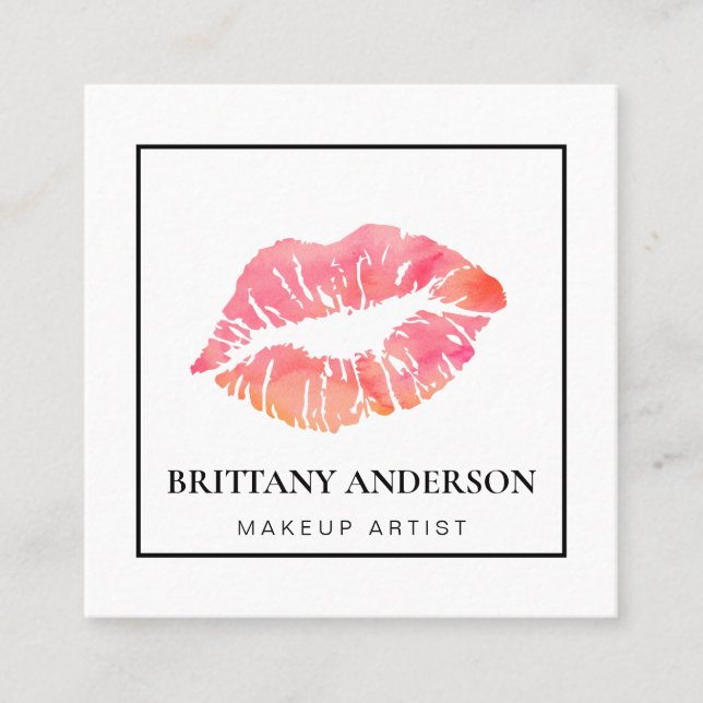 Modern Chic Blush Pink Lips Makeup Artist Square Business Card (Front)