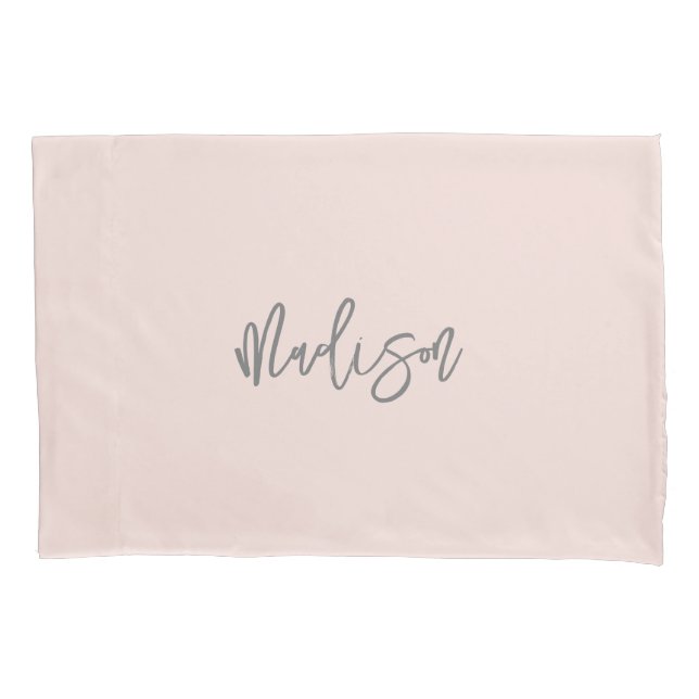 Modern Chic Blush Pink Personalised Monogram Name Pillowcase (Front)