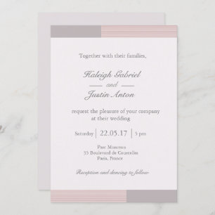 Modern chic blush pink white grey stripes wedding invitation