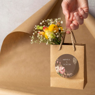 Modern Chic Bohemian Watercolor Floral Wedding Classic Round Sticker