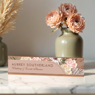 Modern Chic Bohemian Watercolor Florals Photo Arch Desk Name Plate