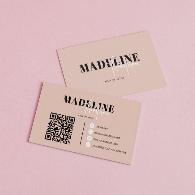 Modern Chic Boho Beige Feminine QR Code Business Card (Creator Uploaded)