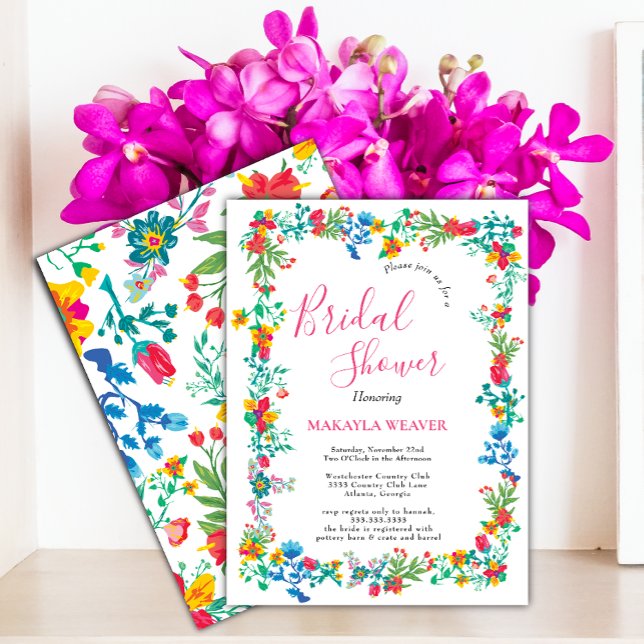 Modern chic boho bright wild flowers bridal shower invitation (Creator Uploaded)