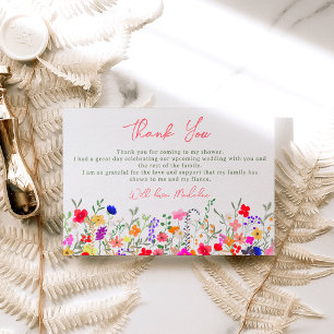 Modern chic boho bright wild flowers bridal thank you card