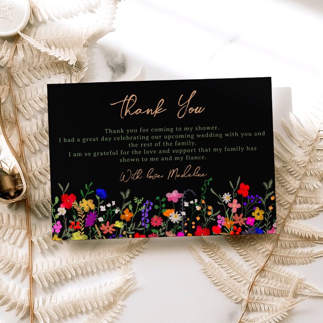 Modern chic boho bright wild flowers bridal thank you card (Creator Uploaded)