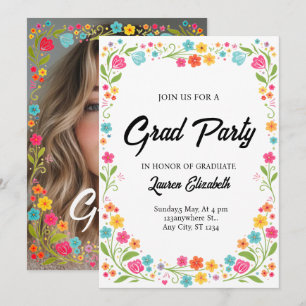 modern chic boho bright wild flowers graduation invitation