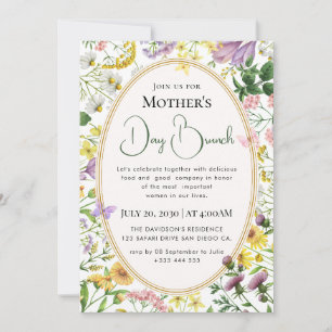 Modern chic boho bright wild flowers invitation