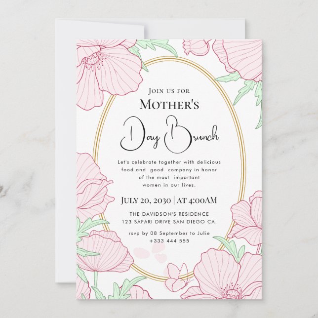 Modern chic boho bright wild flowers invitation (Front)