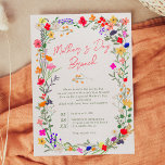 Modern chic boho bright wild flowers mother's day invitation<br><div class="desc">Celebrating all mothers! Add a touch of bohemian elegance to your mother's day brunch with our Modern Chic Boho Bright Elegant Colourful wild flowers Invitation. Featuring pink, red, green, and purple hues botanical flowers inspired by wildflowers and watercolor rustic gardens with subtle greenery and modern boho script typography on white...</div>