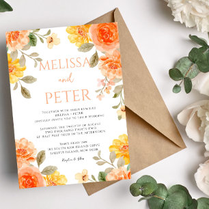 Modern chic boho bright wild flowers Wedding Invitation