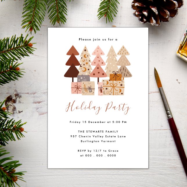 Modern Chic Boho Christmas Trees Holiday Party Invitation (Creator Uploaded)