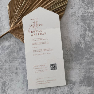 Modern Chic Boho Cream Just Love QR Code Wedding All In One Invitation