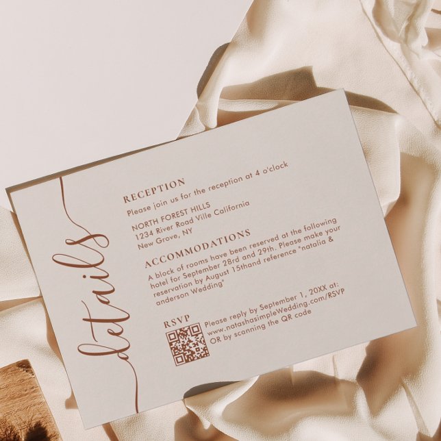 Modern Chic Boho Cream Script  Wedding Details Enclosure Card (Creator Uploaded)