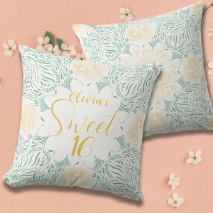 Modern Chic Boho Floral Sweet 16 Birthday Party Cushion