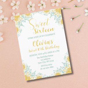 Modern Chic Boho Floral Sweet 16 Birthday Party Invitation