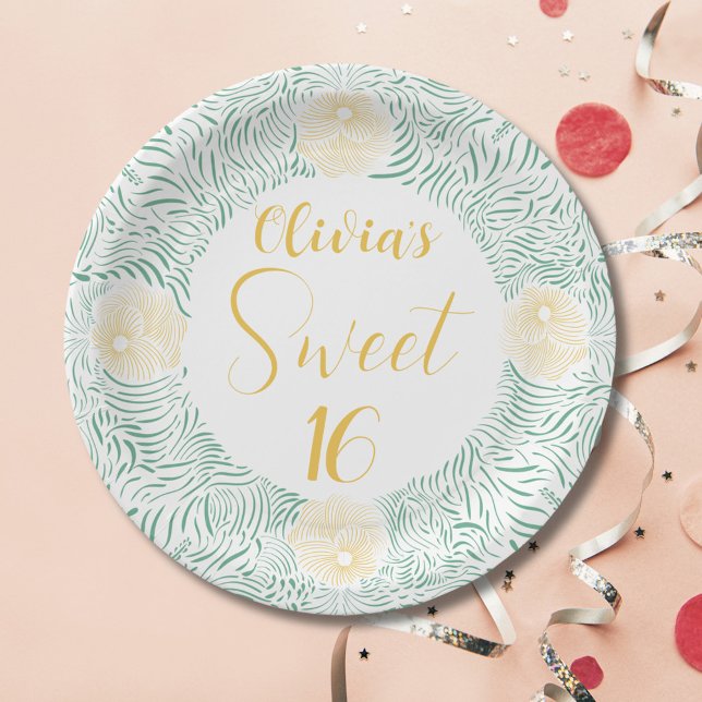 Modern Chic Boho Floral Sweet 16 Birthday Party Paper Plate (Creator Uploaded)