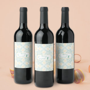 Modern Chic Boho Floral Sweet 16 Birthday Party Wine Label