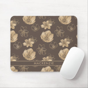 Modern Chic Boho Gold Foil Floral Pattern Mouse Mat