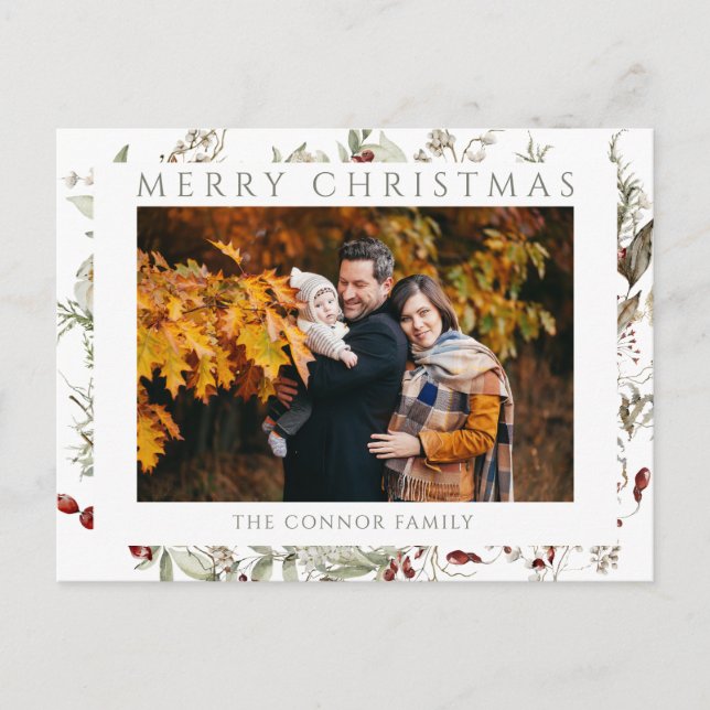 Modern Chic Boho Wildflower Merry Christmas Postcard (Front)