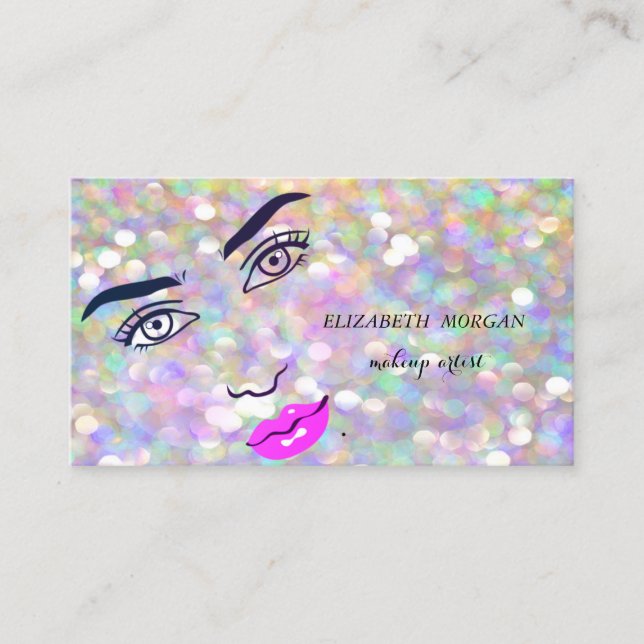 Modern Chic Bokeh Girl Face,Makeup artist Business Card (Front)