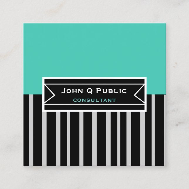 modern chic bold black stripes custom double sided square business card (Front)
