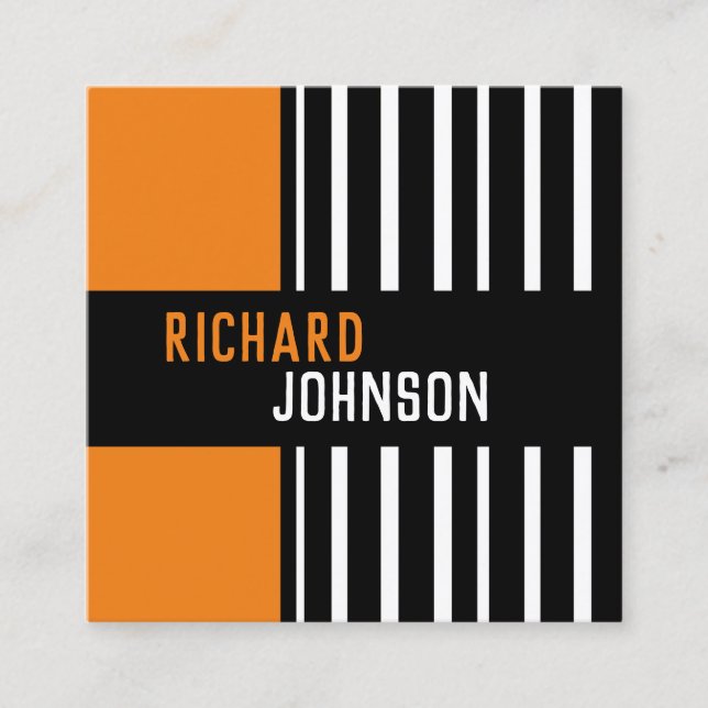 modern chic bold orange and black geometric square business card (Front)