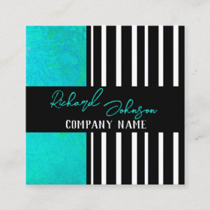 modern chic bold turquoise on black stripes square business card