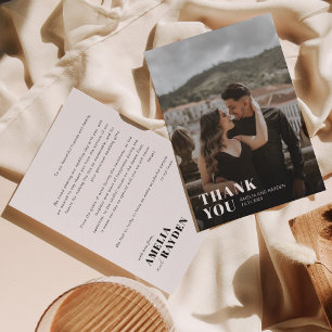 Modern Chic Bold Typography Overlay Photo Wedding Thank You Card