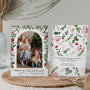 Modern Chic Botanical Arch 1 Photo Merry Christmas Holiday Card